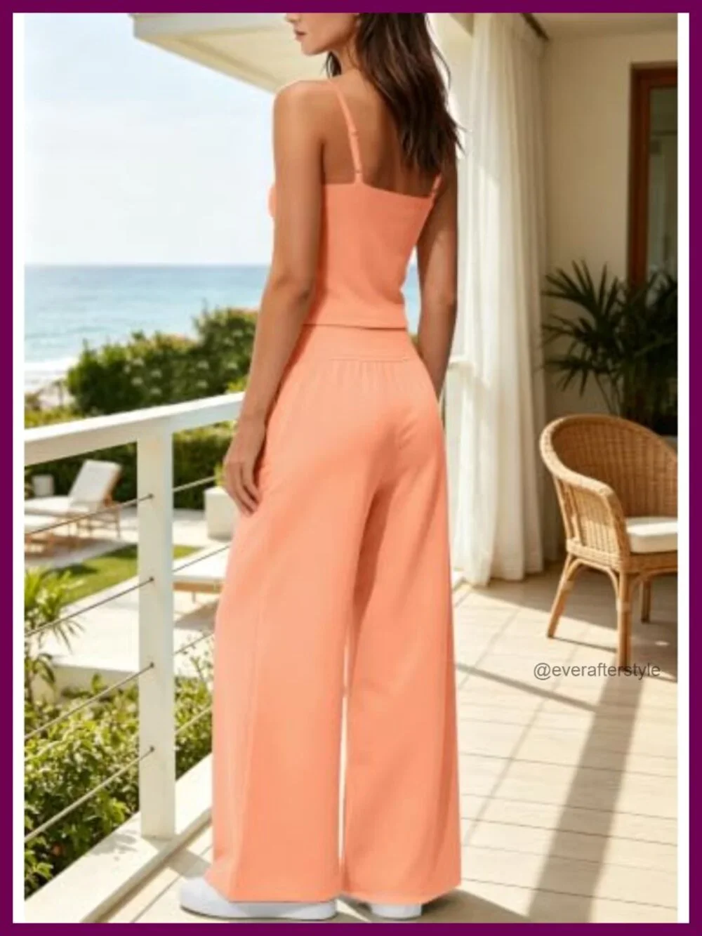 Women's Lounge Set with Built-In Bra Tank and Wide Leg Pants